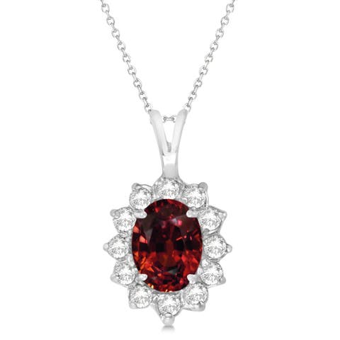 Garnet & Diamond Accented Pendant Necklace 14k