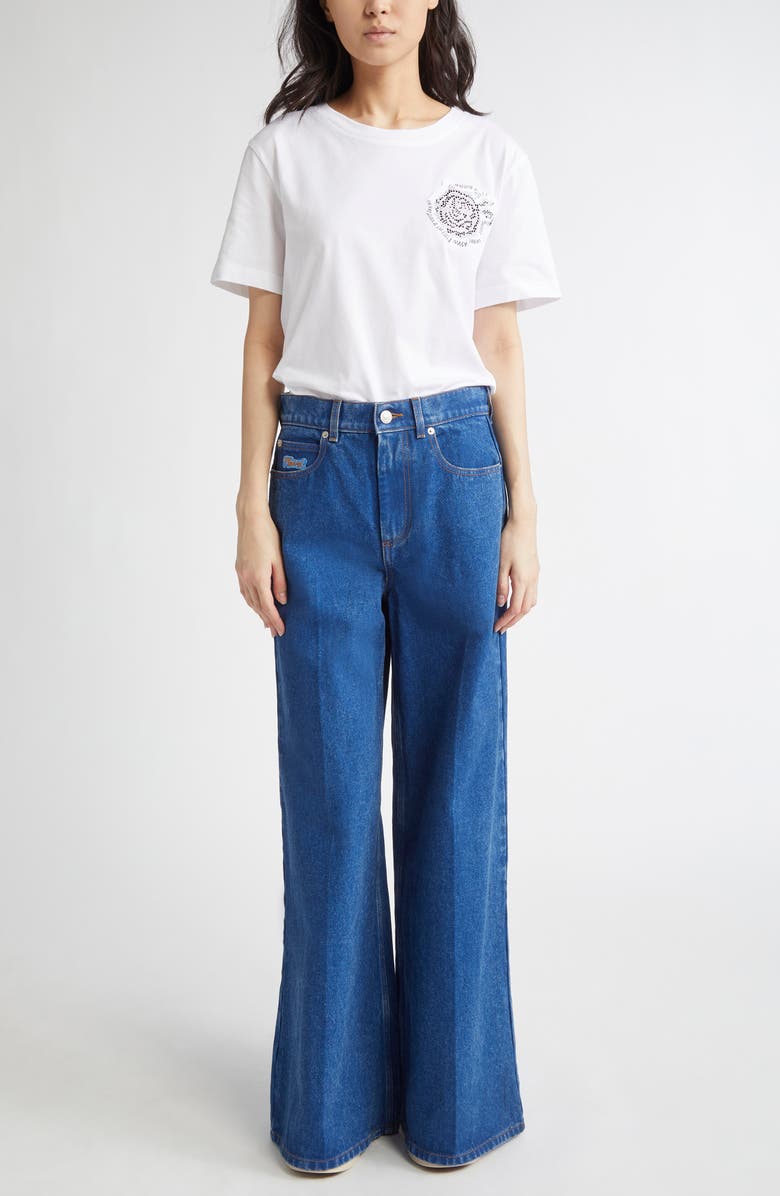 Marni Rhinestone Embellished Cotton T-Shirt, Alternate, color, 00W01 Lily White