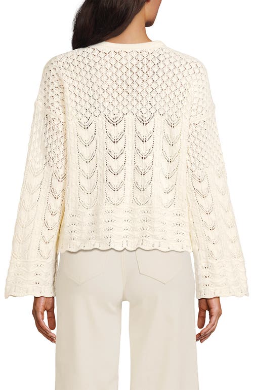 Lands' End Cotton Boucle Pointelle Notch Neck Sweater