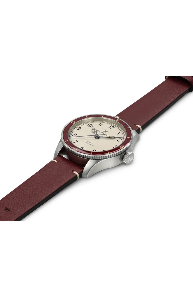 Hamilton Khaki Aviation Leather Strap Watch, 38mm, Alternate, color, White / Red