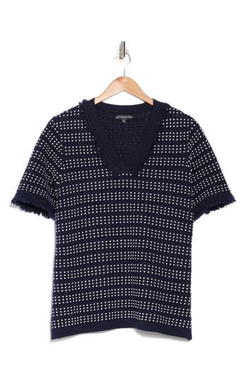 ADRIANNA PAPELL ADRIANNA PAPELL FRINGE TRIM SHORT SLEEVE CROP SWEATER 