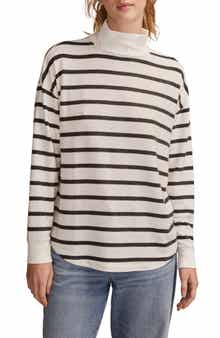 Lucky Brand Cloud Stripe Mock Neck Knit Top