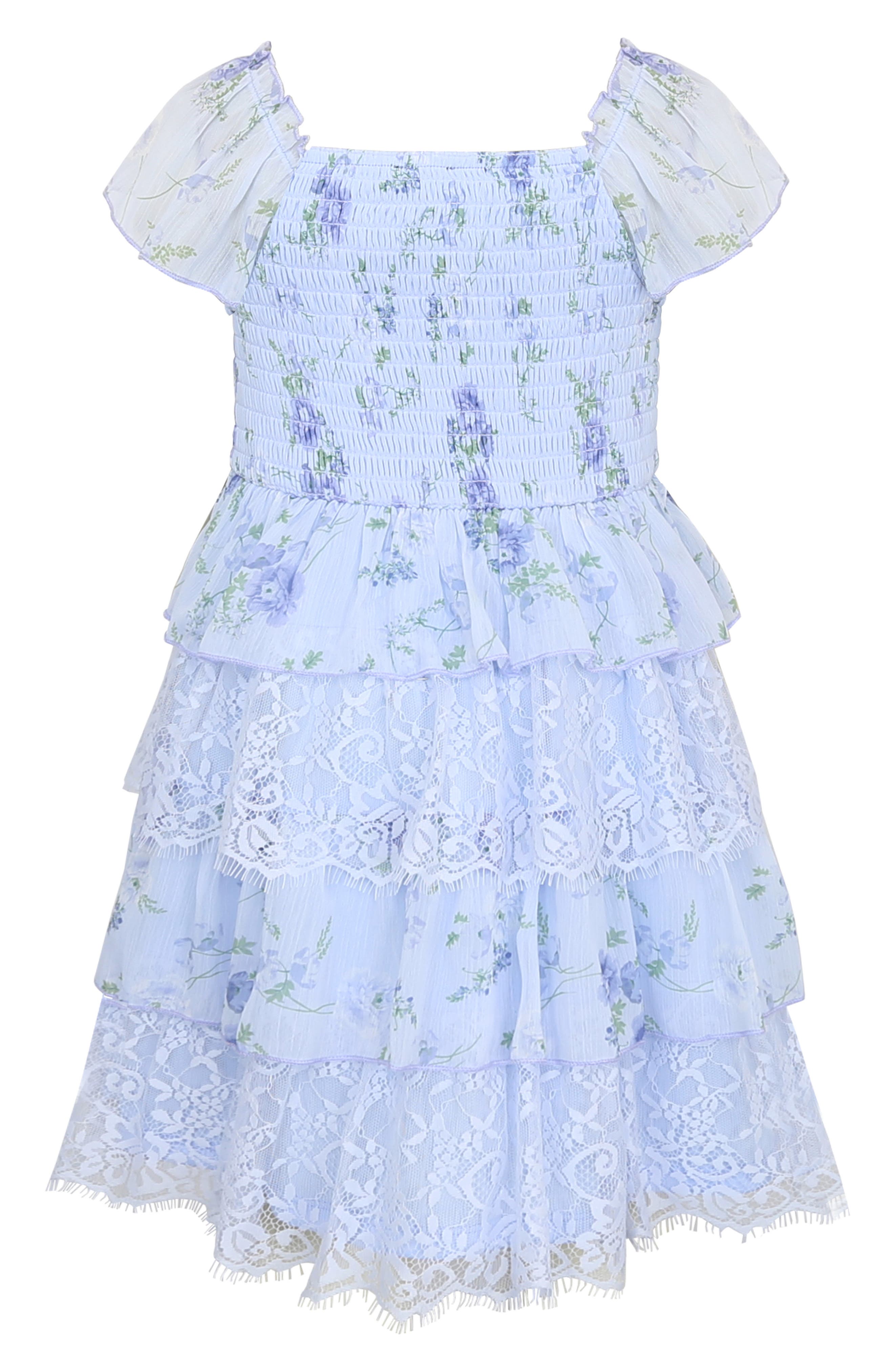 Zunie Kids' Floral Chiffon & Lace Tiered Dress | Nordstromrack