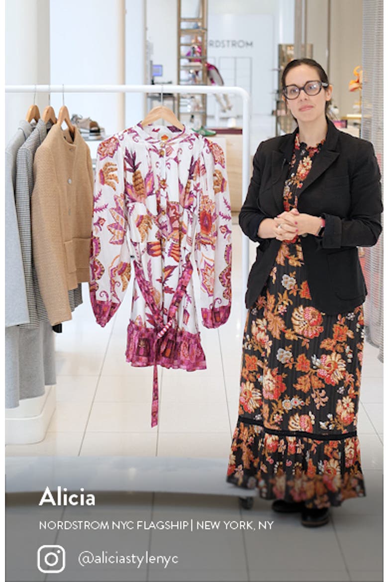 Sunset Tapestry Long Sleeve Belted Shirtdress video
