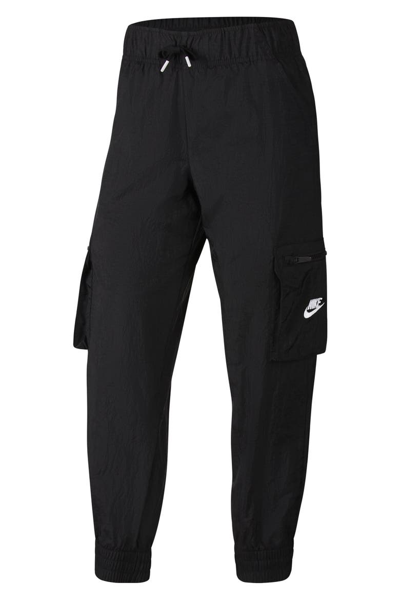 Kids' Sportswear Woven Cargo Pants, Main, color, BLACK/ WHITE