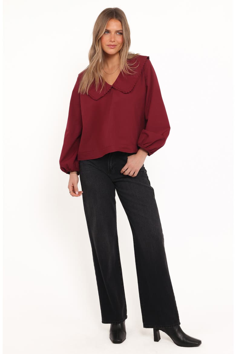 Kenna Collared Cotton Poplin Top, Alternate, color, BURGUNDY