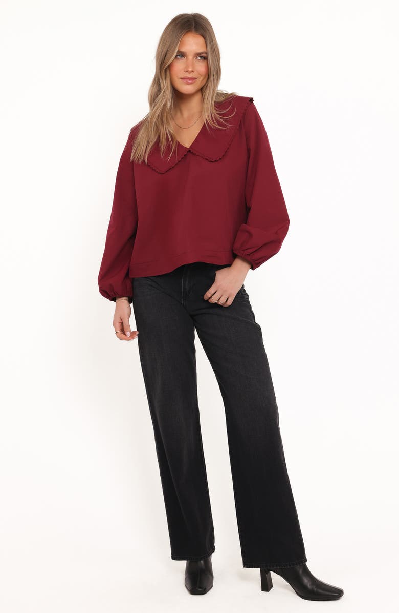 Petal & Pup Kenna Collared Cotton Poplin Top, Alternate, color, Burgundy