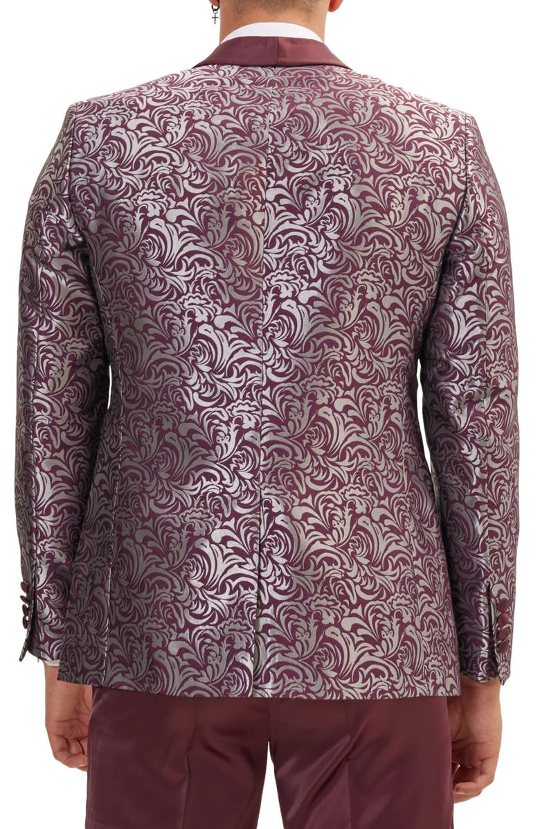 RON TOMSON Metallic Paisley Pattern Tuxedo Jacket, Alternate, color, Burgundy