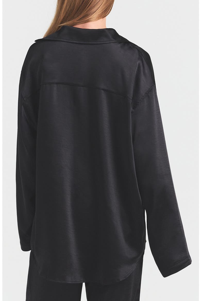 Lightweight Stretch Satin Button-Up Shirt, Alternate, color, OBSIDIAN