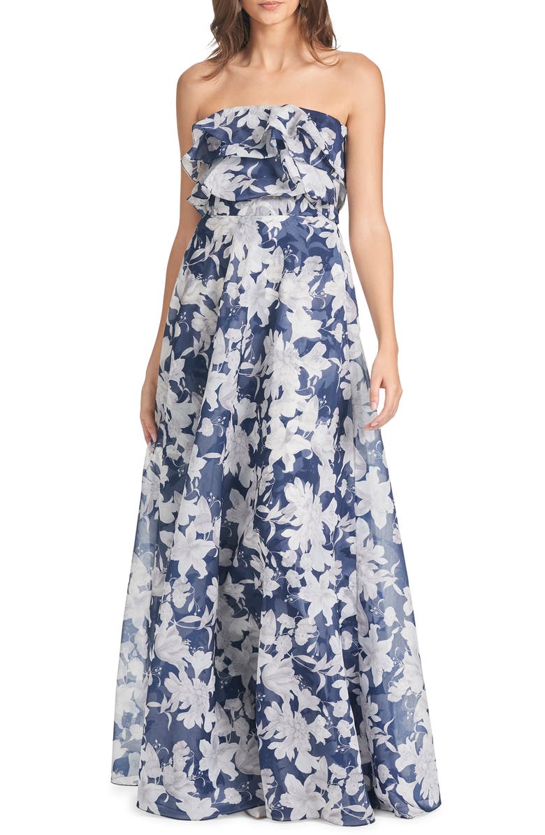 Sachin & Babi Frivolla Floral Strapless Organza Gown, Main, color, 