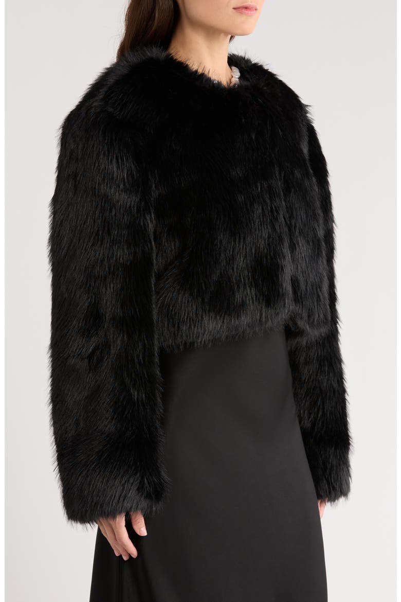 Casimira Crop Faux Fur Jacket, Alternate, color, BLACK