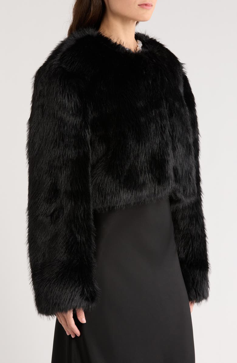 STAUD Casimira Crop Faux Fur Jacket, Alternate, color, Black