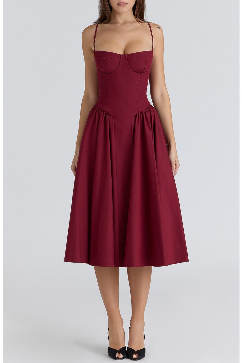 Samaria Corset Cocktail Dress, Main, color, WINE