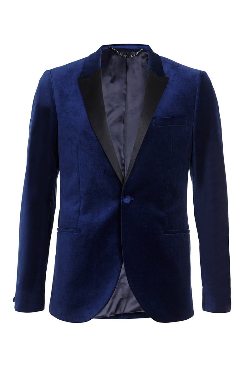 Skinny Fit Blue Velvet Blazer, Alternate, color, BLUE