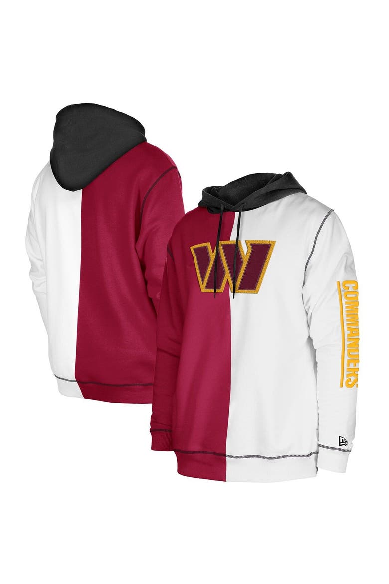 Men's New Era Burgundy/White Washington Commanders Third Down Split Raglan Pullover Hoodie, Main, color, Burgundy