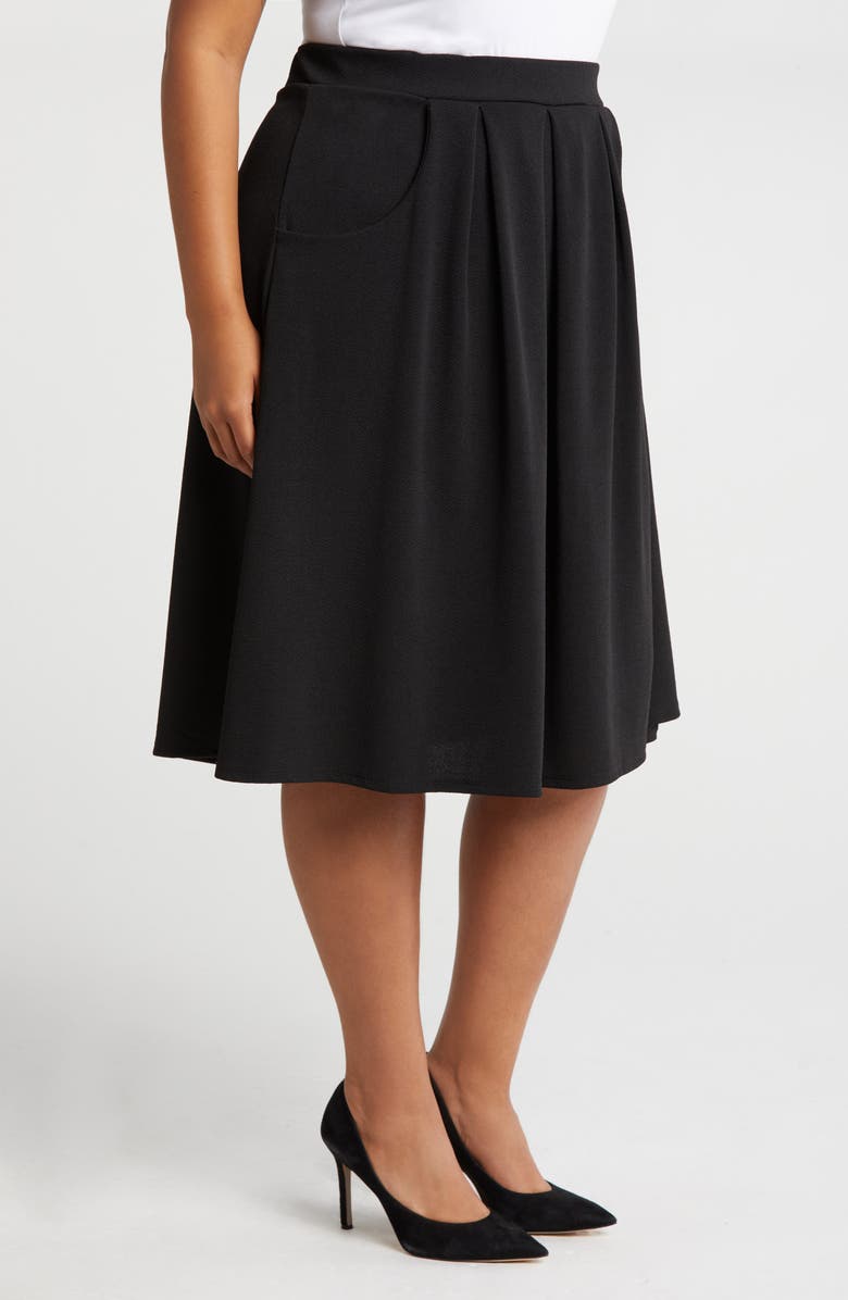 24seven Comfort Apparel Pleated Elastic Waist Skirt, Alternate, color, Black