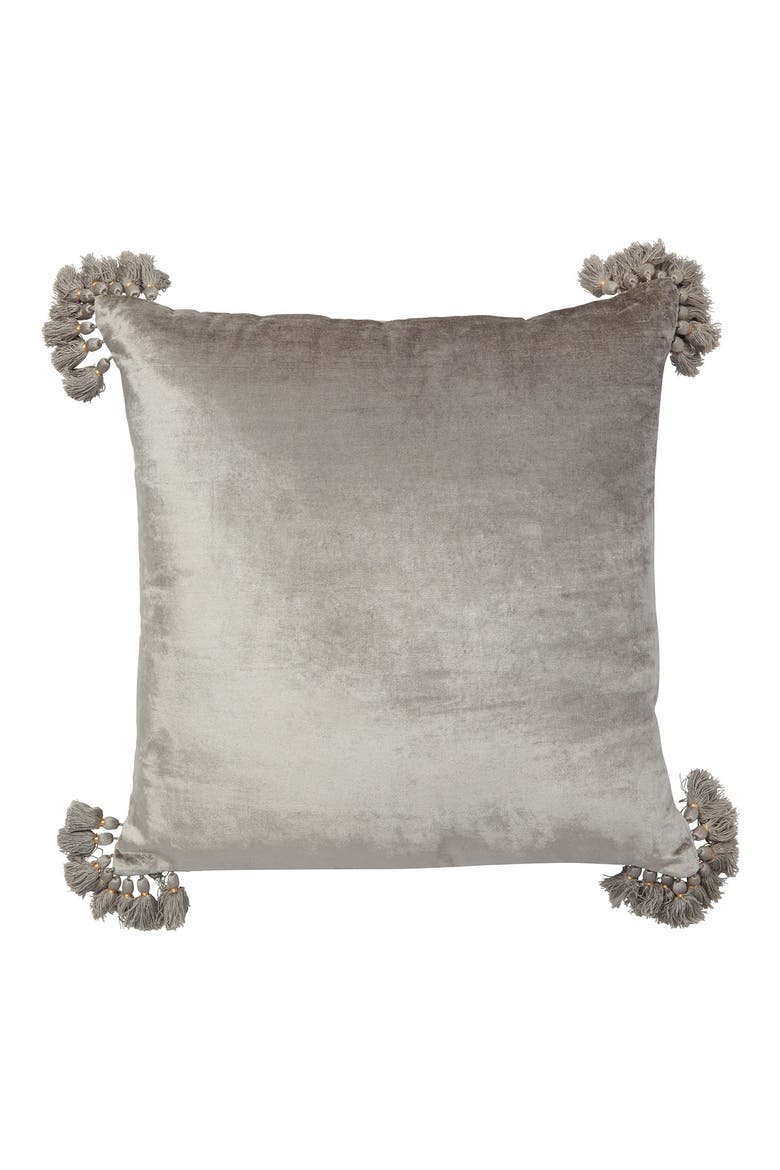 Raj Velvet Tassel Throw Pillow, Main, color, BLUE