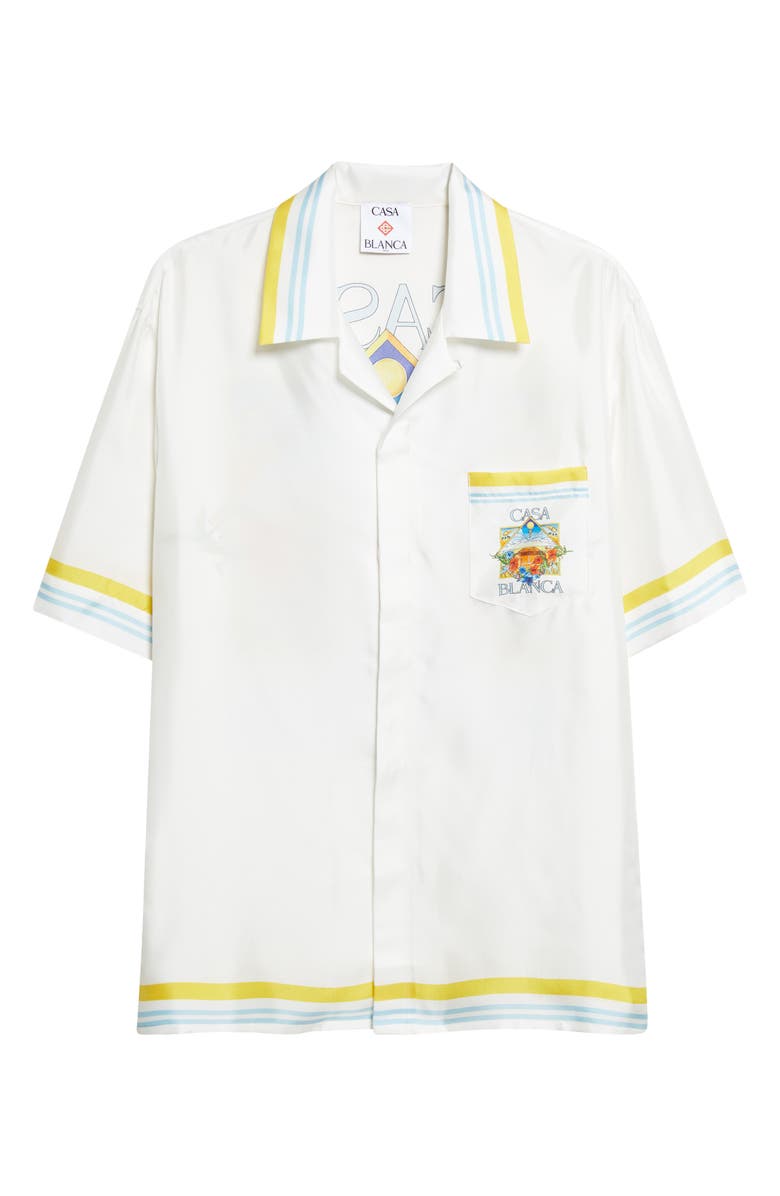 Casablanca Tennis Landscape Print Silk Twill Camp Shirt, Main, color, Silk Twill