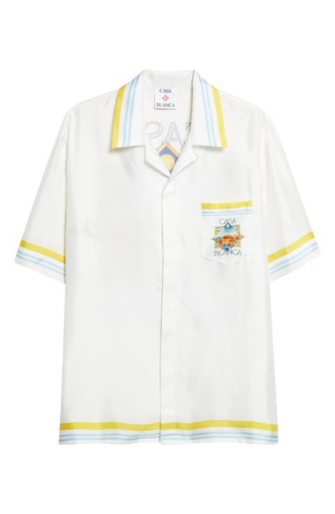 Tennis Landscape Print Silk Twill Camp Shirt