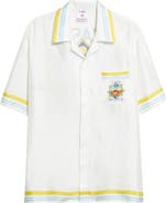 Casablanca Tennis Landscape Print Silk Twill Camp Shirt