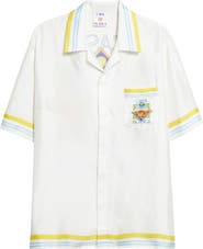 Casablanca Tennis Landscape Print Silk Twill Camp Shirt