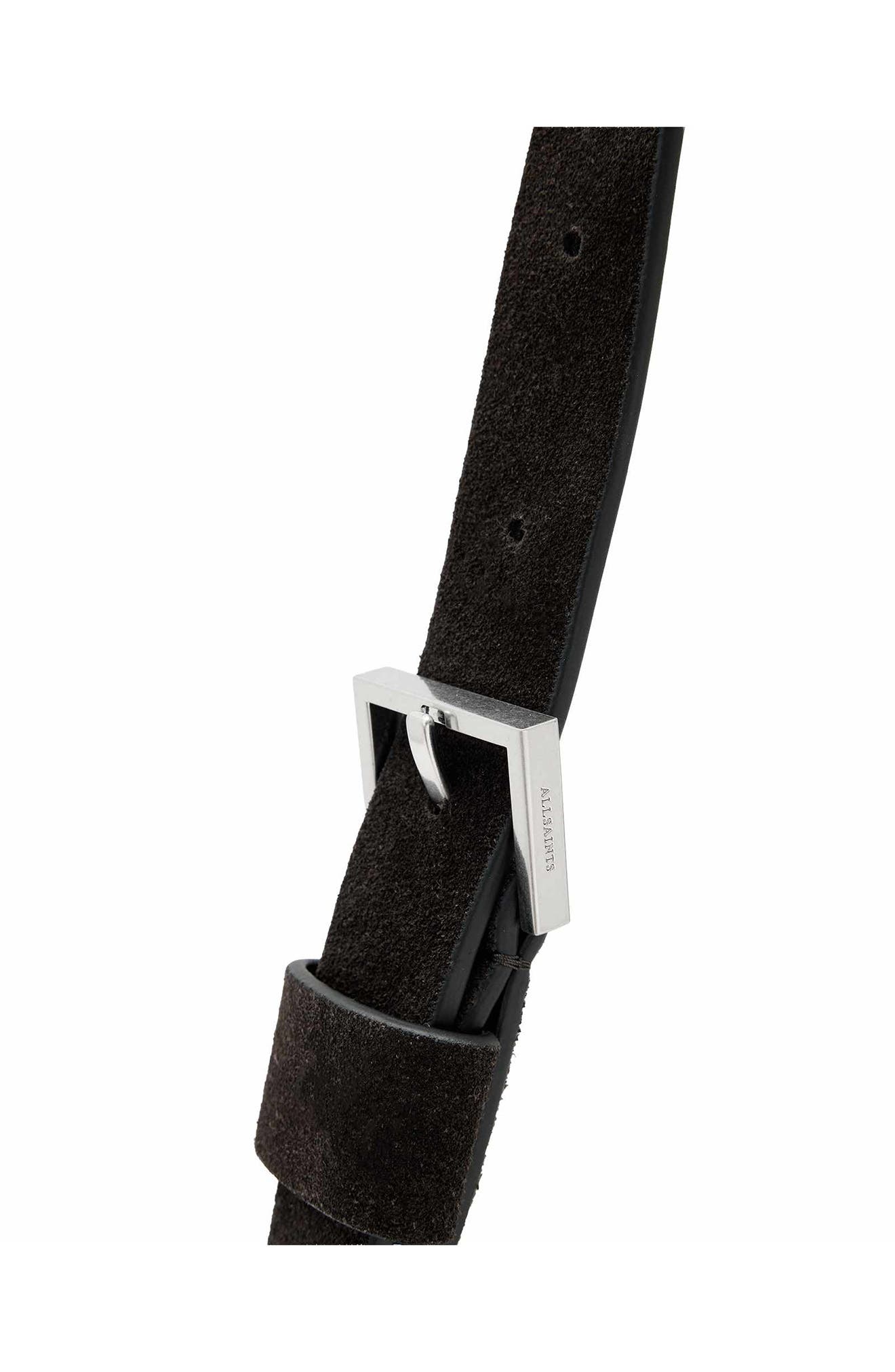 AllSaints Mini Alba Suede Crossbody Hobo Bag, Alternate, color, Bitter Brown