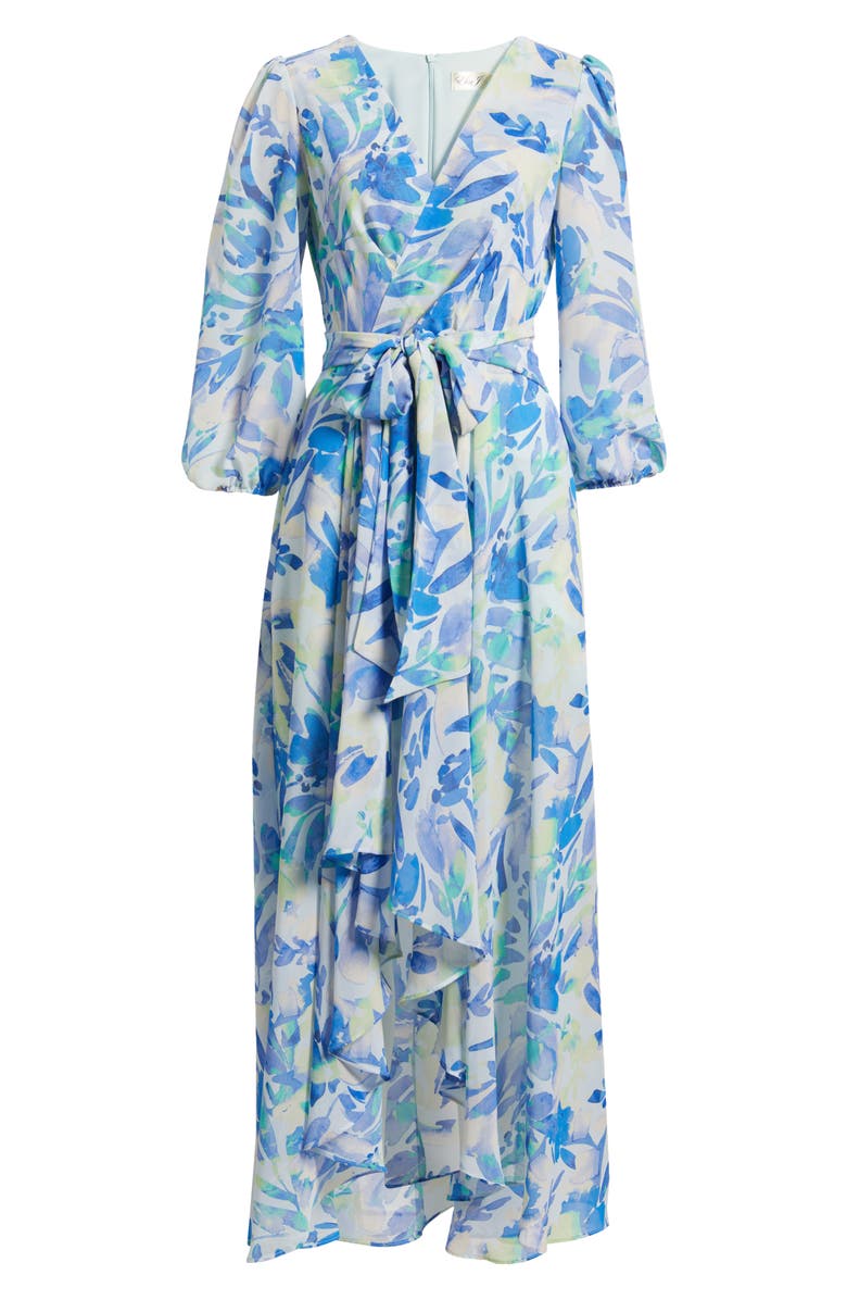 Eliza J Floral Print Long Sleeve Maxi Dress, Alternate, color, Blue
