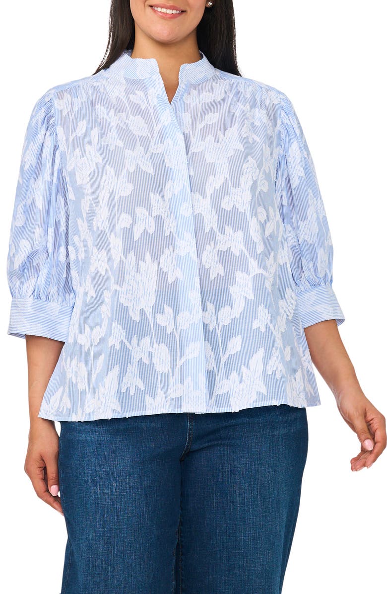 CeCe The Pearce Puff Shoulder Top, Alternate, color, Ultra White