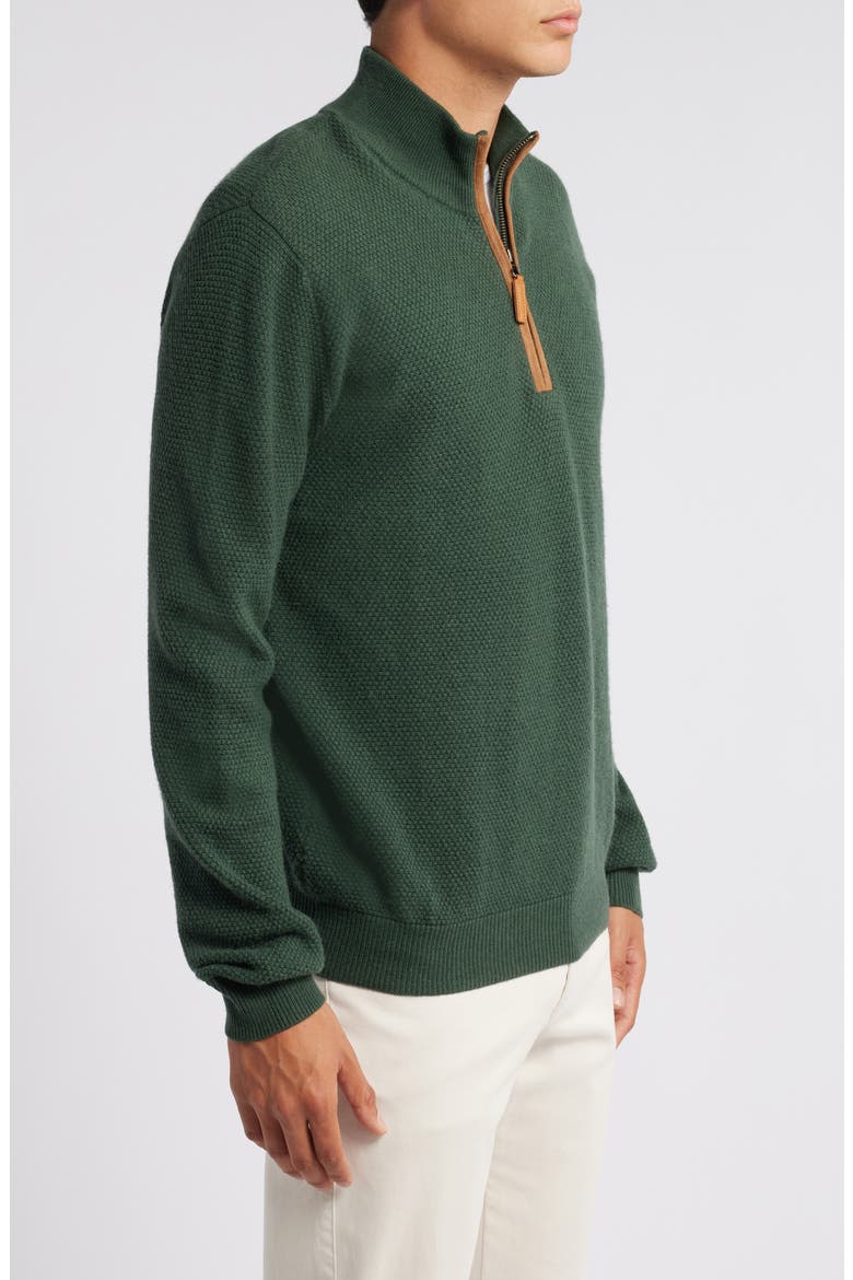 Merino Wool & Cashmere Bird's Eye Quarter Zip Sweater, Alternate, color, JUNIPER