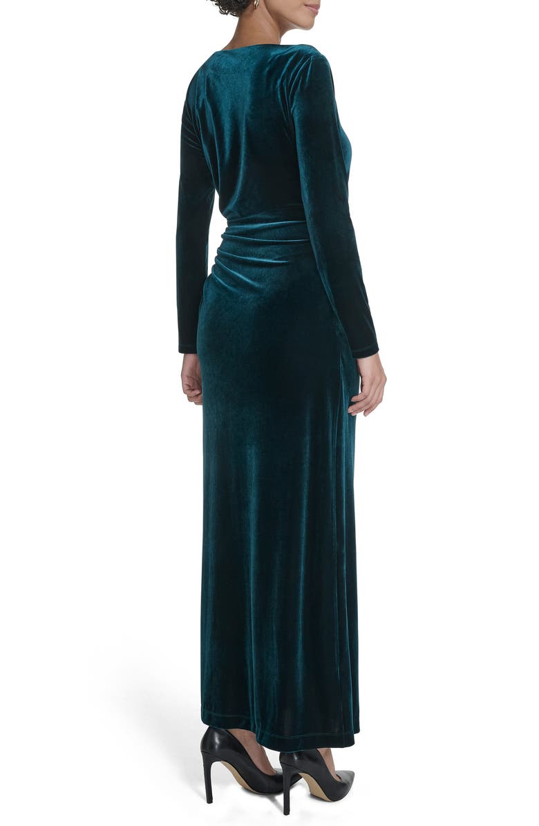Calvin Klein Long Sleeve Ruched Velvet Gown, Alternate, color, Malachite
