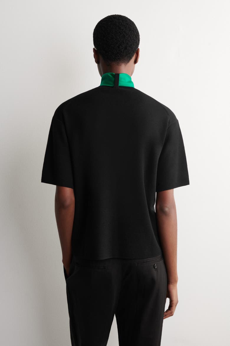 Scarf-Detail Merino Wool T-Shirt, Alternate, color, BLACK / GREEN