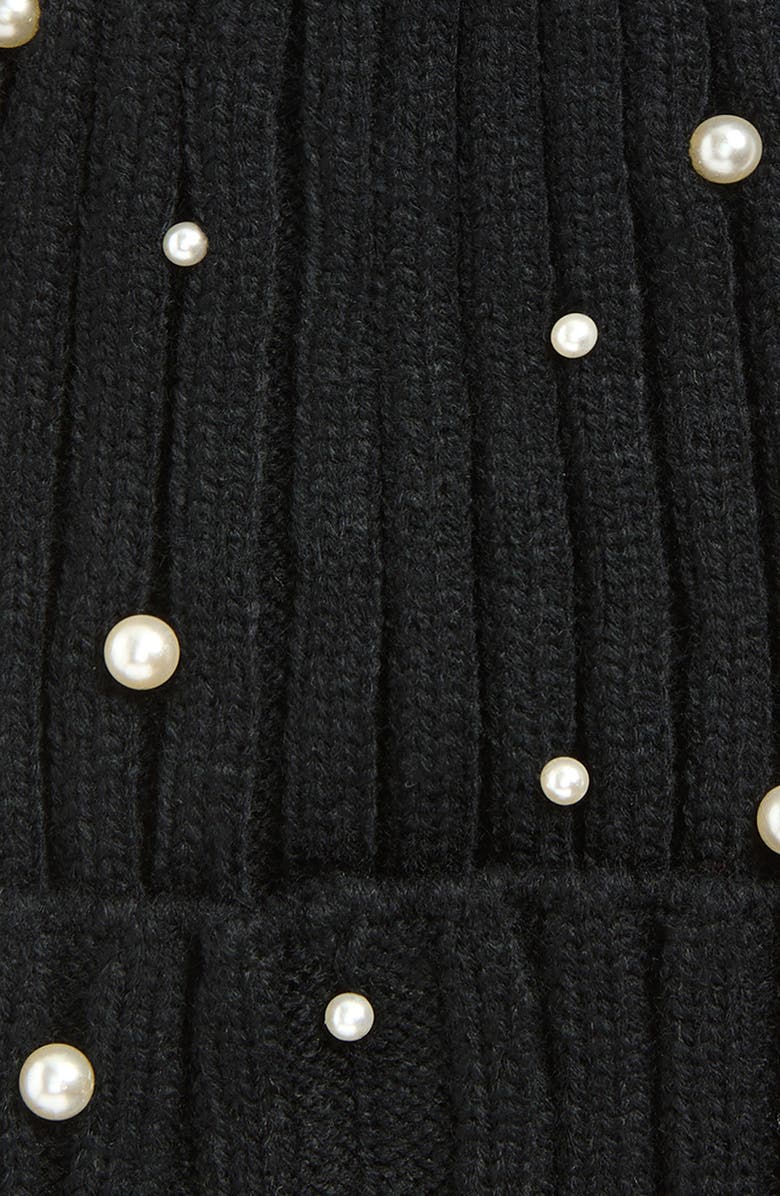 Tasha Faux Pearl Stud Beanie, Alternate, color, Black