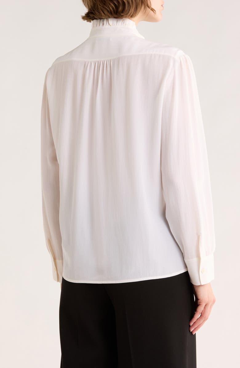 SANDRO Patie Ruffle Silk Button-Up Shirt, Alternate, color, Blanc