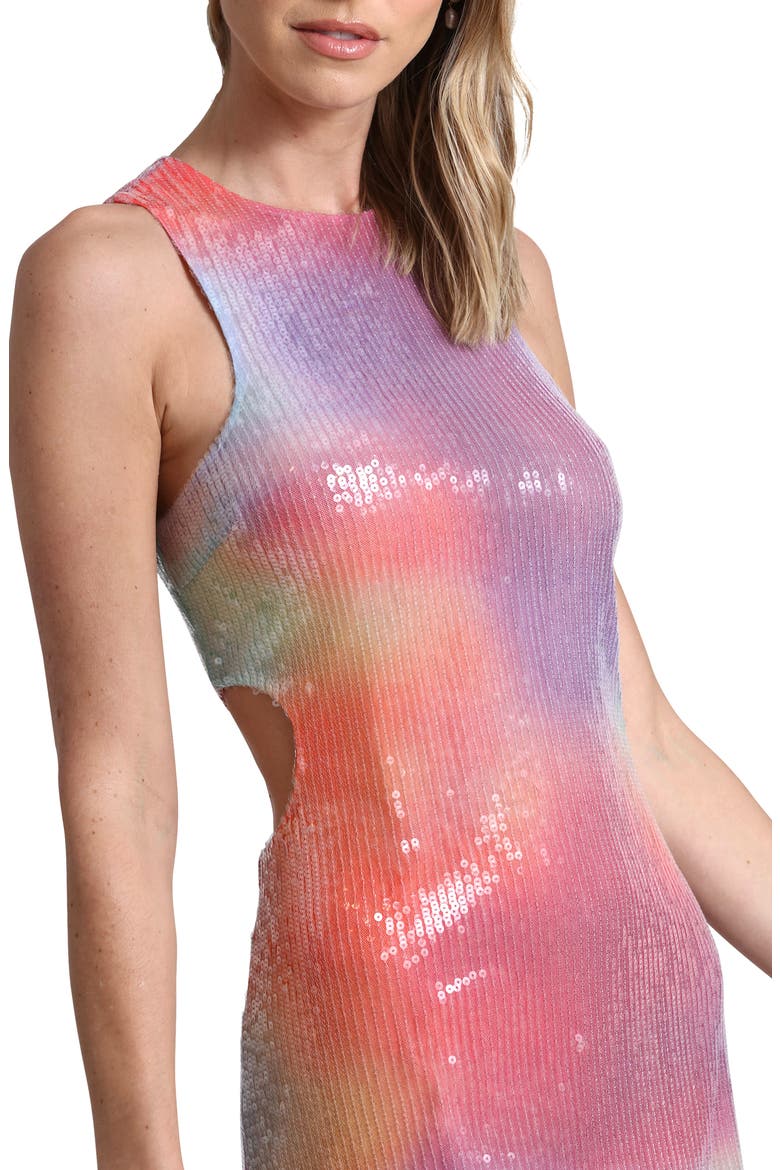 Tie Dye Sequin Cutout Cocktail Midi Dress, Alternate, color, MIAMI SUNSET