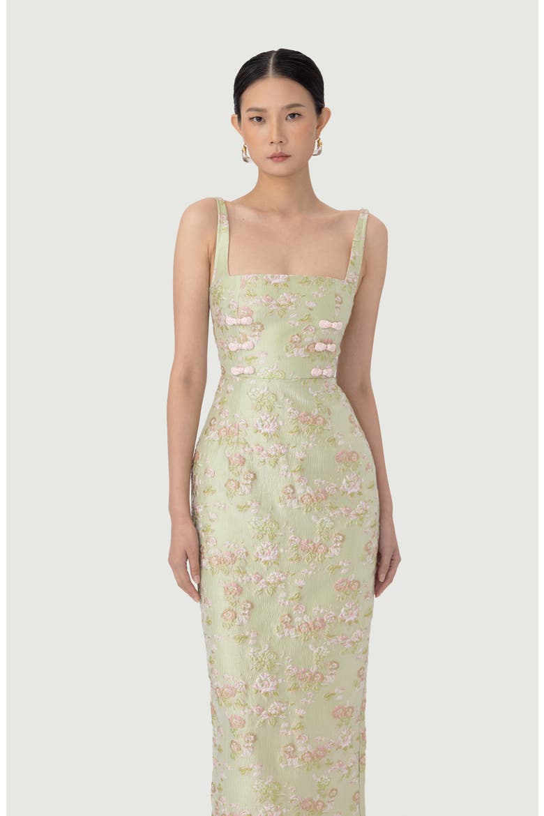 Alice Floral Brocade Bow Detail Cocktail Dress, Alternate, color, PASTEL PISTACHIO