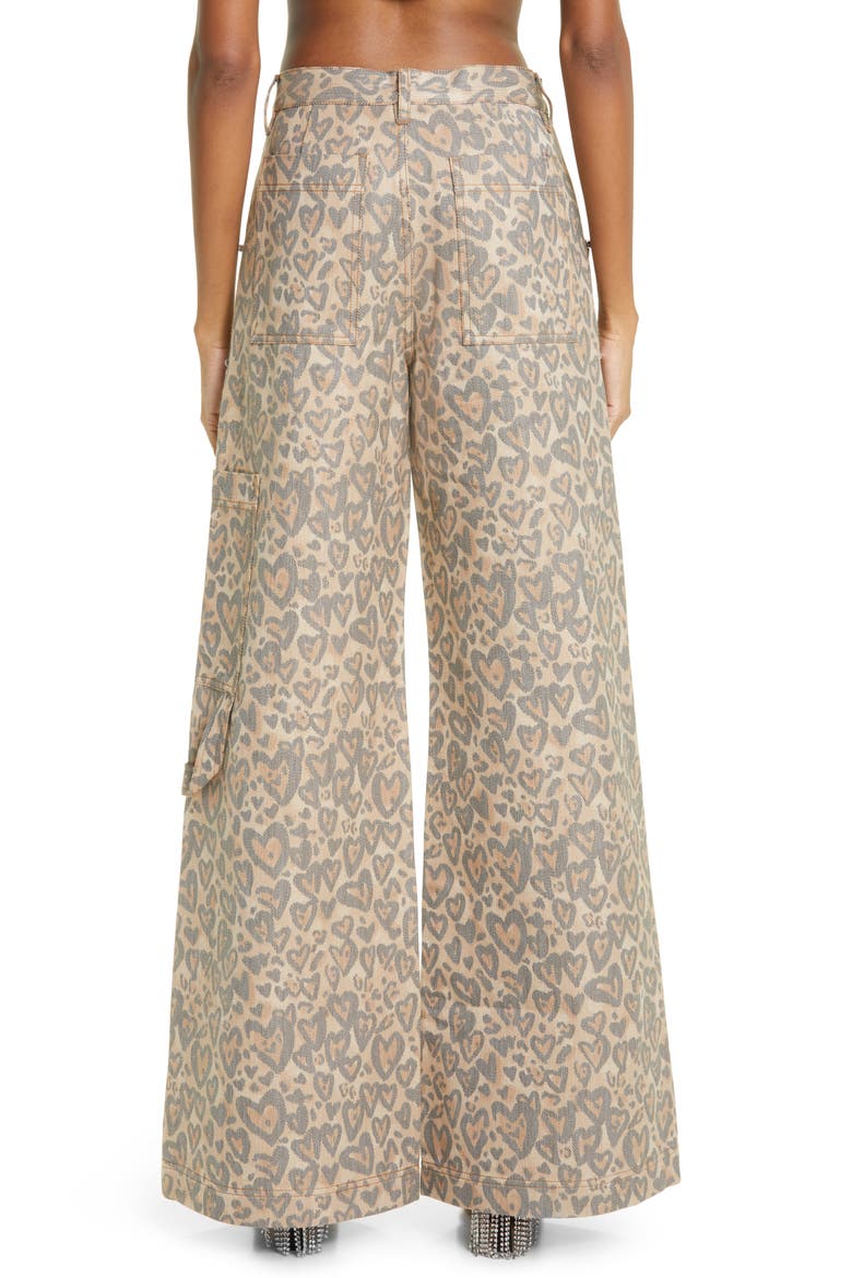 Heart Leopard Print Crystal Trim Cutout High Waist Wide Leg Jeans, Alternate, color, BROWN MULTI