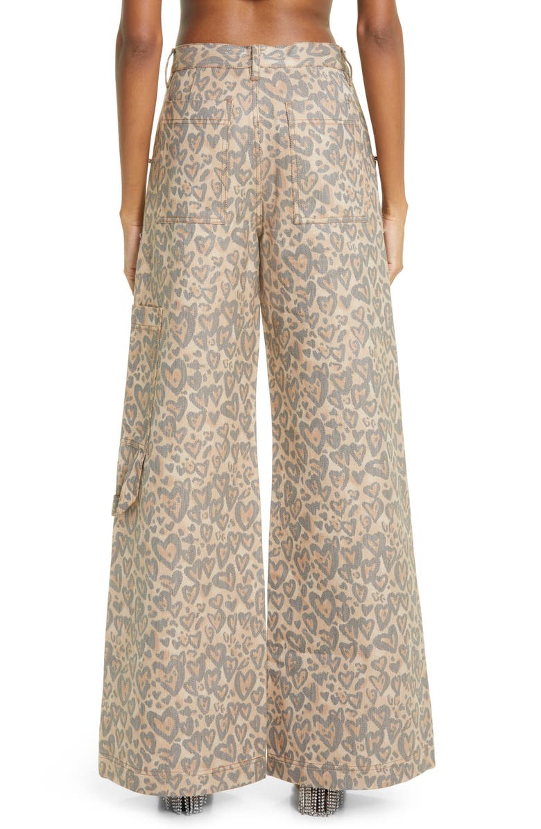 Area Heart Leopard Print Crystal Trim Cutout High Waist Wide Leg Jeans, Alternate, color,