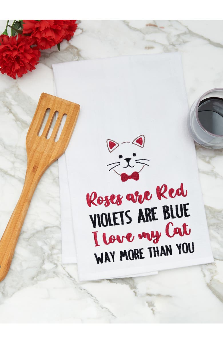 C&F Home "I Love My Cat" Whiskers Embroidered 100% Cotton Flour Sack Valentine's Day Dishtowel, Alternate, color, Red