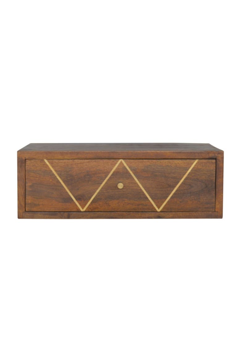 Solid Wood Floating Brass Bedside, Main, color, Chestnut