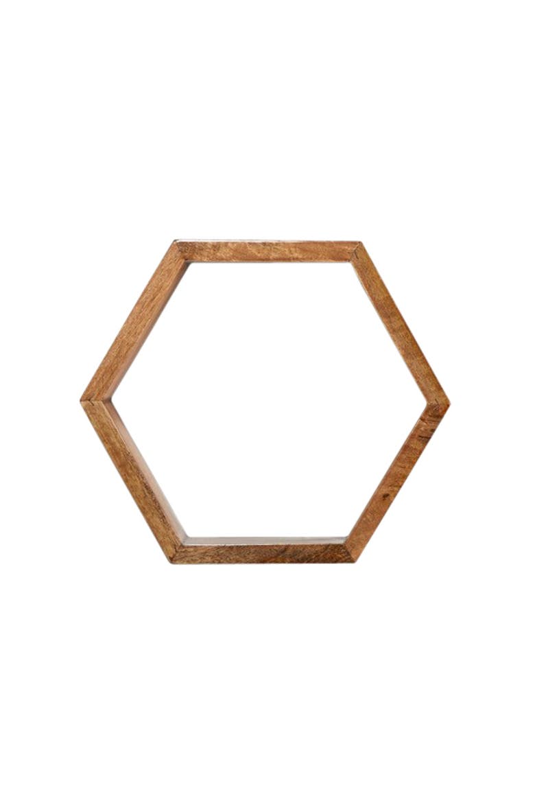 12-in Wooden Hexagon Floating Honeycomb Shelf, Main, color, Brown