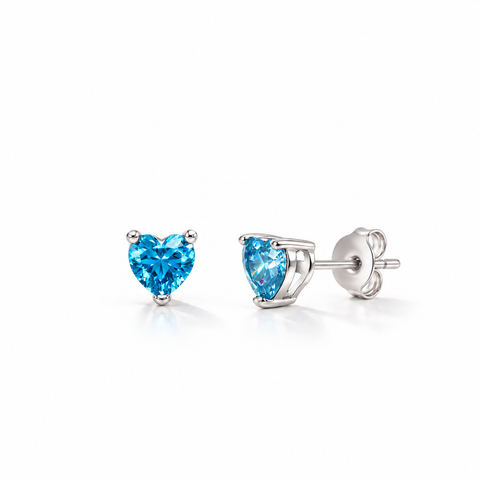 Sterling Silver Aqua Blue Heart Studs
