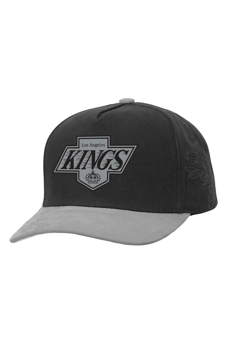Men's Mitchell & Ness Black/Silver Los Angeles Kings May Flowers Pro Crown Adjustable Hat, Main, color, Black