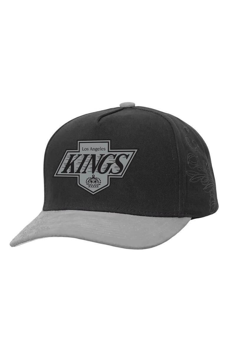 Mitchell & Ness Men's Mitchell & Ness Black/Silver Los Angeles Kings May Flowers Pro Crown Adjustable Hat, Main, color, Black