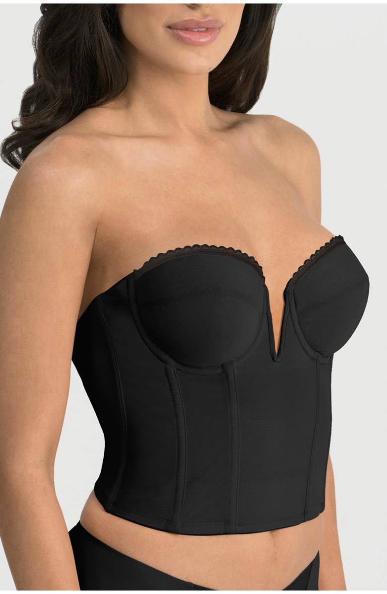 Dominique Intimates Valerie Backless Strapless V-Wire Plunge Bustier Bra, Alternate, color, Black