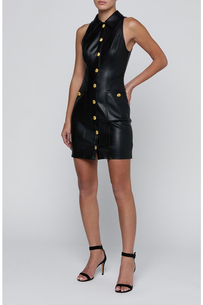Apolline Faux Leather Sheath Dress, Alternate, color, BLACK