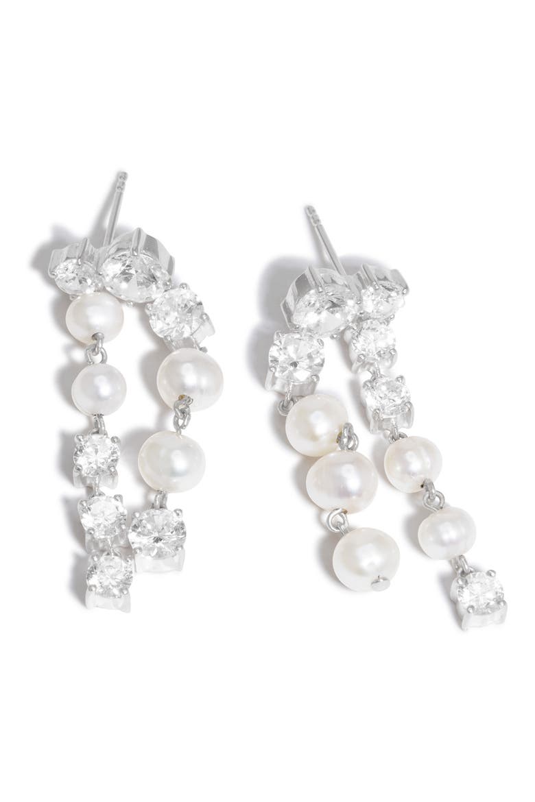 Cubic Zirconia & Freshwater Pearl Drop Earrings, Alternate, color, SILVER PLATED