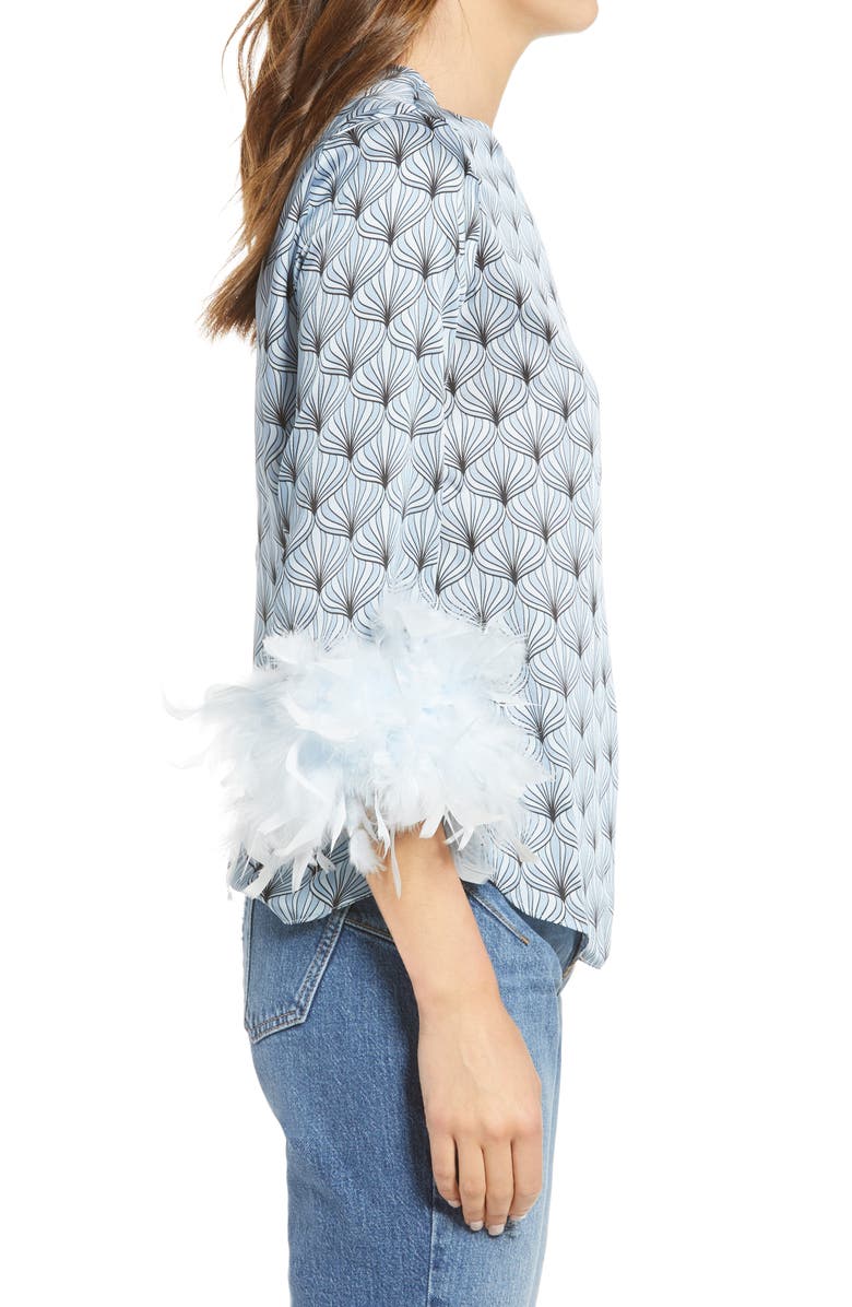 River Island Geo Print Feather Cuff Top, Alternate, color,