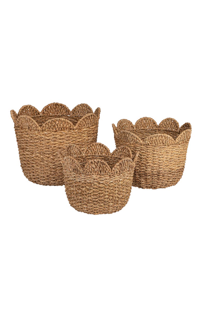 Storied Home Braided Bankuan and Rattan Baskets with Scalloped Edge, Natural, Set of 3, Main, color, Natural