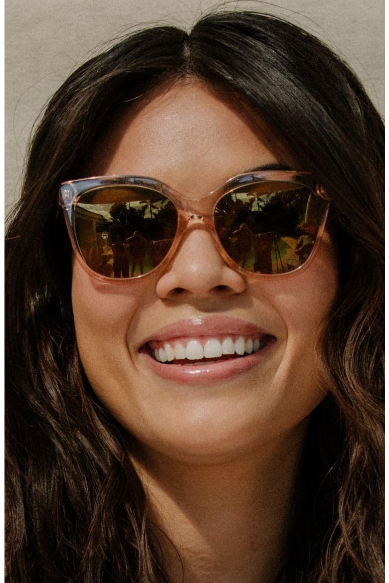 Pikake 55mm Low Bridge Medium Width Polarized Cat Eye Sunglasses, Alternate, color, GUAVA MIMOSA / GOLD MIRROR