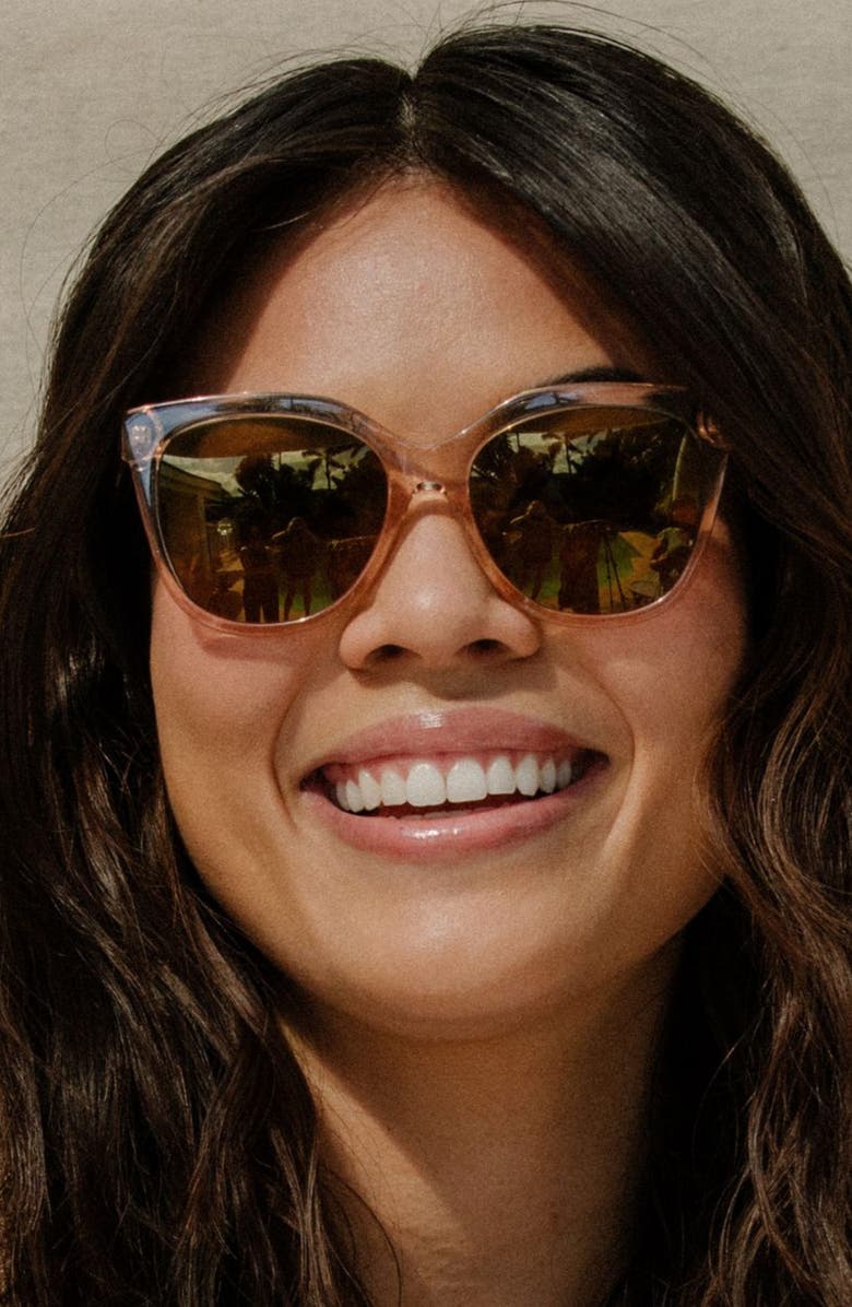 Mohala Eyewear Pikake 55mm Low Bridge Medium Width Polarized Cat Eye Sunglasses, Alternate, color, Guava Mimosa / Gold Mirror